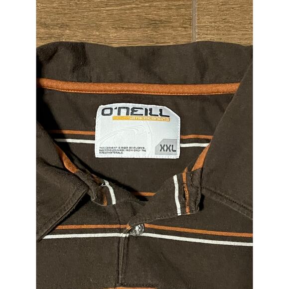 O'neill Polo Shirt Mens Adult XXL Brown Stripes Casual Pocket Surf Logo - Picture 3 of 6